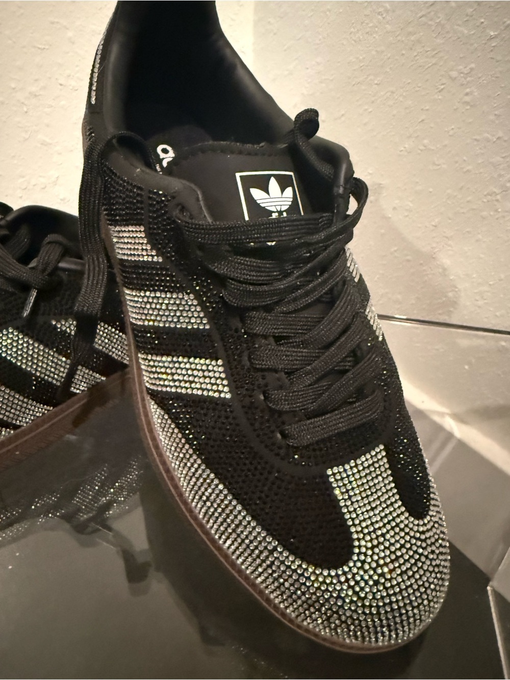 adidas Men’s Black Sneaker with Silver Crystal Stripes